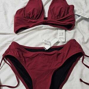 Cupshe Burgundy Ruched Bikini Set
